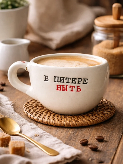 Кружка ручной работы Керамур с надписью «В Питере ныть», керамика, 350 мл, фото 5.