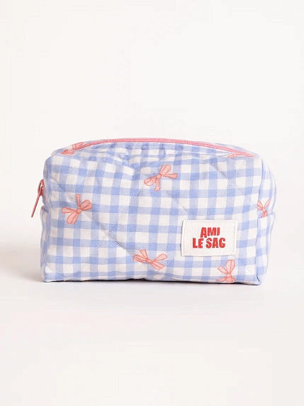 Косметичка ручной работы АМИ (Ami lé sac) «Bebesss», голубая клетка с бантиками, фото 1.