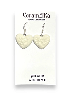 Серьги КерамЕлКа на петле Сердца с пузырями, керамика, белые