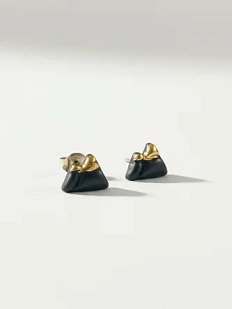 Серёжки-гвоздики КерамЕлКа «Горы», фарфор, чёрно-золотистые