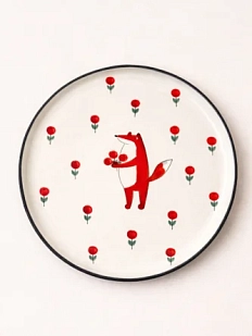 Тарелка ручной работы Ким керамика с бортиком Лис с ягодами, белая, 21 см