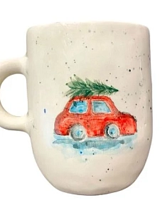 Кружка ручной работы Верба керамика «Красная машинка», круглая, белая, керамика, 400 мл