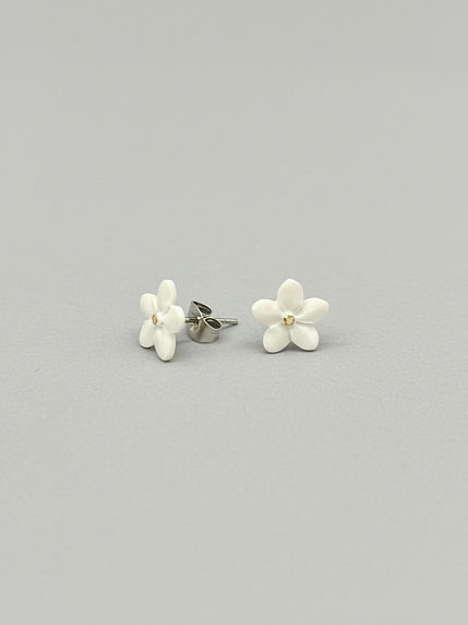 Серёжки-гвоздики «Маленькие цветочки», белые, фарфор, фото 1.