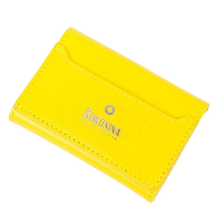 Cкладной кошелек-визитница ручной работы, Kokosina bags, натуральная кожа, жёлтый, фото 2.