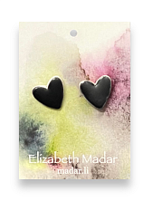 Серёжки-гвоздики Сердечки, керамика, чёрные