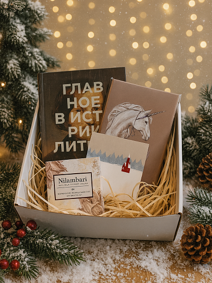Подарочный набор на Новый год с книгой «Главное в истории литературы» и шоколадом, фото 1.