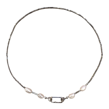Чокер с бусинами «Карабин», белый, гематит, культивированный жемчуг, фото 2.