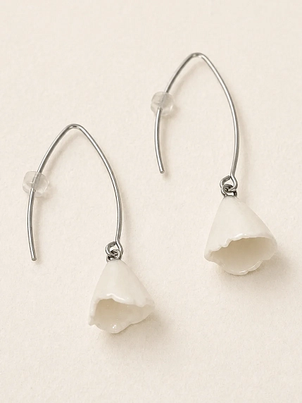 Серьги ручной работы Мария Гордеева «Цветы», белые, керамика, фото 2.