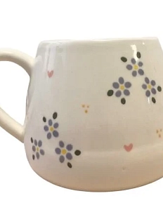 Кружка ручной работы Slowday Ceramics с голубыми цветами и сердечками, полуфарфор, 250 мл
