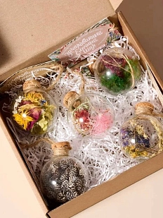 Набор из 5 ёлочных шаров Зачарованные шары ручной работы