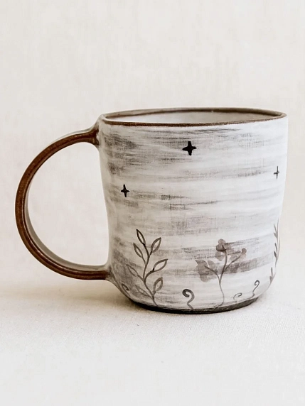 Кружка ручной работы Ким керамика с росписью Пара лисичек в одеяле, 350 мл, белая, фото 2.