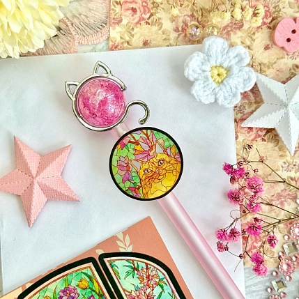 Стикерпак Лавкот голографический «Витраж с котиками», А6, фото 3.