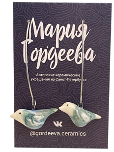 Серьги «Птички», керамика, зелёно-голубые