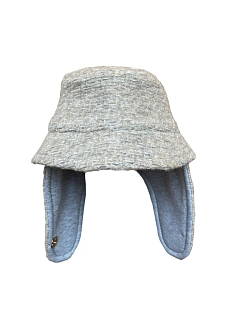 Теплая шерстяная фактурная панама Гнёздышко с ушками Бежевая