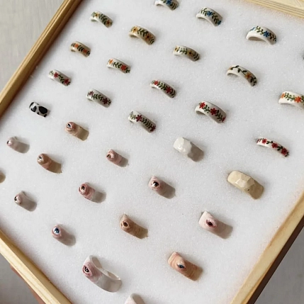 Кольцо Боттери керамика в голубой цветочек, керамика, фото 5.