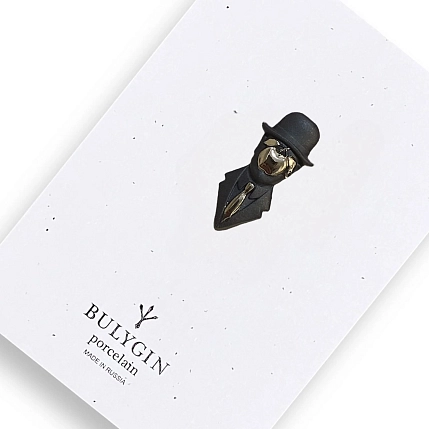 Брошь ручной работы Фарфор Булыгина «Магритт», чёрно-серебристая, фото 2.