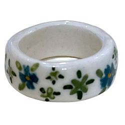 Кольцо керамическое в синий цветочек