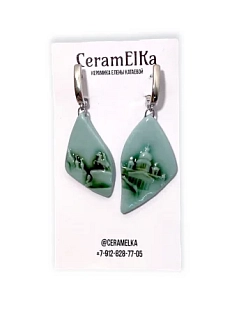 Серьги КерамЕлКа «Город», фарфор, зелёные