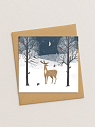 Квадратная зимняя сканди открытка «Олень в ночном лесу», превью фото 1