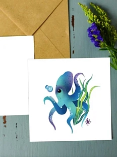 Открытка Кириленко Елизаветы «Осьминог», квадратная