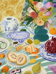 Постер интерьерныйDARI DARI «Летний натюрморт на скатерти», А4