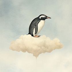 3D Стикер на телефон «Пингвин на облачке», объёмный