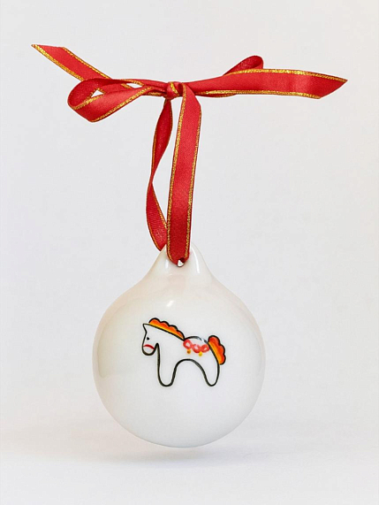 Ёлочная игрушка шар расписной «Лошадка-Качалка», фарфор, 7 см, фото 2.