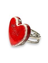 Кольцо ручной работы «Сердечко», красно-белое,  керамика