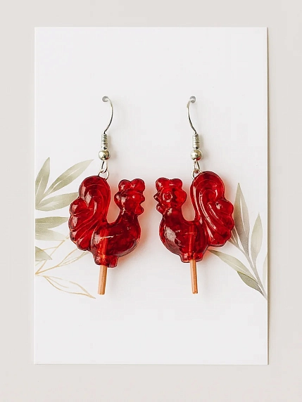 Серьги Подарки руками «Красные петушки», полимерная глина, фото 3.