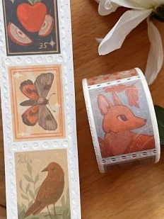 Декоративный скотч в форме марки «Фрукты и животные»