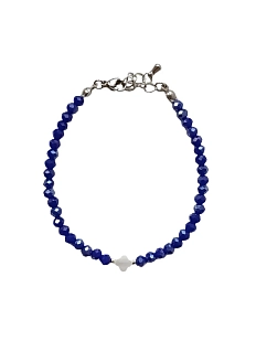 Браслет из граненных бусин с крестиком, синий