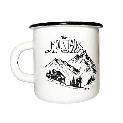 Эмалированная кружка Магтрэп «Mountains are calling», белая, 400 мл, фото 1.