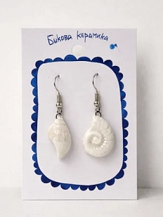 Серьги ручной работы Быкова керамика «Ракушки с Финского залива №1‎», белые, перламутровые, фарфор
