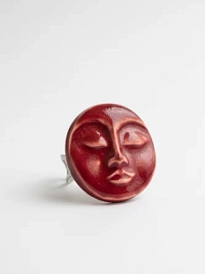 Кольцо ручной работы КерамЕлКа «Лицо», бордовое, керамика