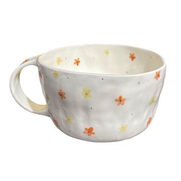 Кружка ручной работы «Оранжевые и желтые цветочки», белая, керамика, 450 мл, фото 2.