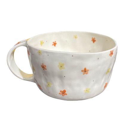 Кружка ручной работы «Оранжевые и желтые цветочки», белая, керамика, 450 мл, фото 2.