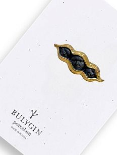 Брошь ручной работы Bulygin «Горох», фарфор, чёрно-золотистая
