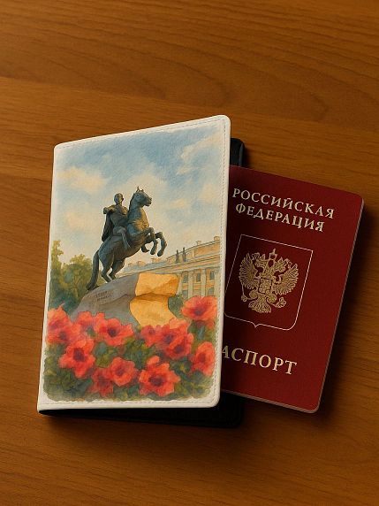 Обложка на паспорт «Медный всадник, акварель», искусственная кожа, фото 2.