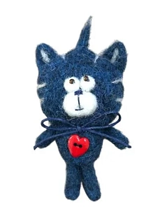 Брошь ручной работы Синий кот, шерсть