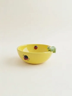 Глубокая тарелка ручной работы Emotion ceramics «Гусеница», желтая, керамика, 15 см