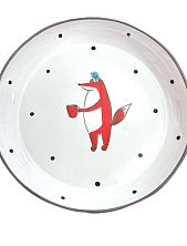 Тарелка ручной работы с бортиком Лис в горах с птичкой, белая, 17 см