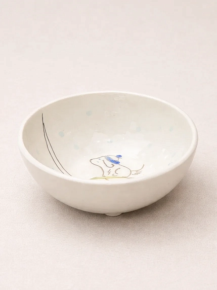 Пиала ручной работы НАДО ЖЕ с росписью «Собачка на санках», белая, керамика, 10 см, фото 2.