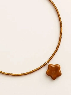 Чокер ручной работы Ловетанн керамика «Коричневый цветок», полуфарфор, бисер