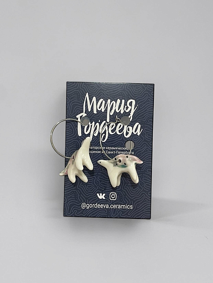 Серьги «Динозаврики» бело-зелёные, керамика, фото 2.