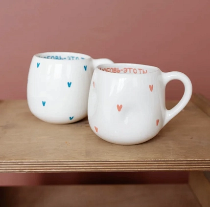 Кружка ручной работы РУКИ В ГЛИНЕ «Любовь - это ты», голубая, керамика, 250 мл, круглая, фото 2.