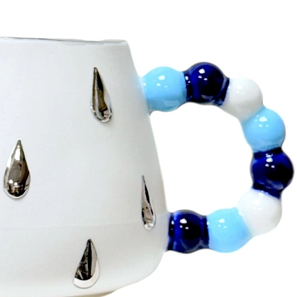 Кружка ручной работы с платиновыми каплями, белая, фарфор, 300 мл, фото 2.