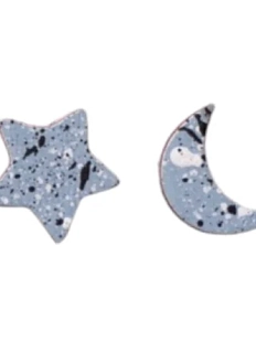 Серёжки-гвоздики «Луна и звёздочка», дерево, голубые