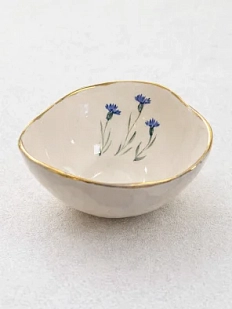 Пиала Верба керамика с золотистым краем ручной работы «Васильки», керамика, 9 см