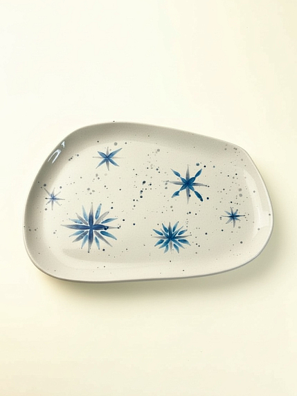 Блюдце ручной работы «Снежинки», керамика, 14 см, фото 1.