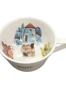 Чашка для чая ручной работы Мадам де Тюль с фигуркой внутри Счастливый кот, фарфор, 250 мл